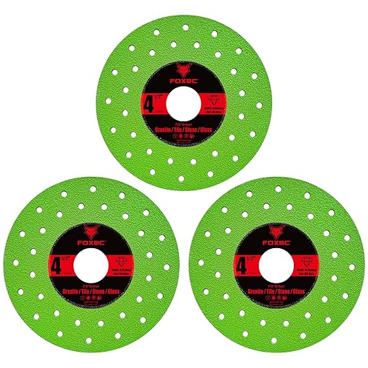 FOXBC 4-1/2 inch Tile Cutter Diamond Saw Blades for Angle Grinder, Multi-Purpose Cut-Off & Grinding Disc for Porcelain, Glass, Ceramic, Marble, Stone, 7/8" Arbor - 3 Pack