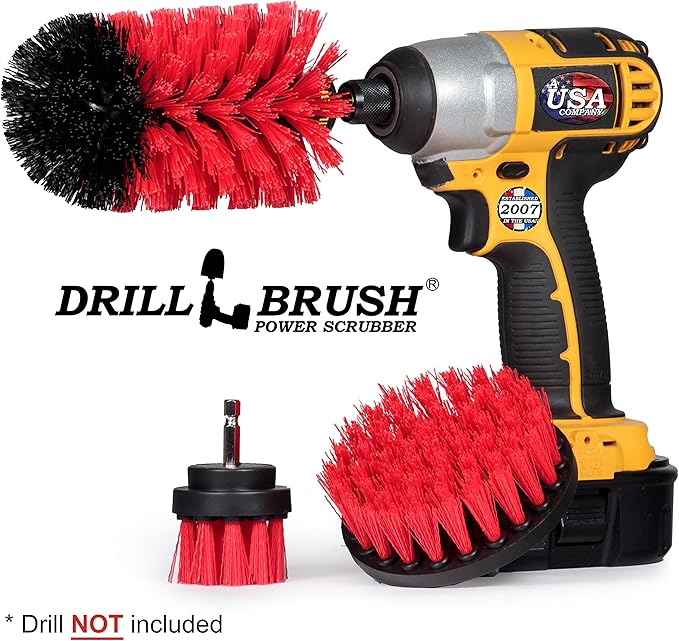 Outdoor Cleaning Brushes - Garage Drill Powered Cleaning Brush Kit - Concrete Scrubber Brush Set - Concrete Stain Remover Brush Set - Deck Cleaning Scrub Brush - Home Lawn Equipment Cleaning Tools