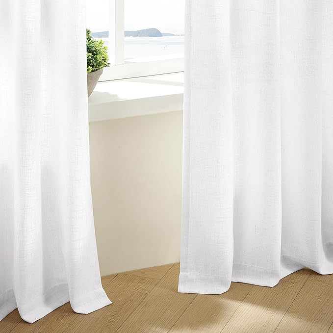 Extra Long Snow White Pinch Pleated 132 Inch Linen Curtains 2 Panels for Living Room Bedroom Memory Training Shaped Semi Sheer Pleat Drapes with Hooks Rings Light Filtering Window Curtain 40x132