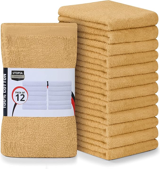 Utopia Towels Kitchen Bar Mops, Pack of 12, 16 by 19 Inches, 100% Cotton Super Absorbent Beige Towels, Multi-Purpose Cleaning Towels for Home and Kitchen Bars