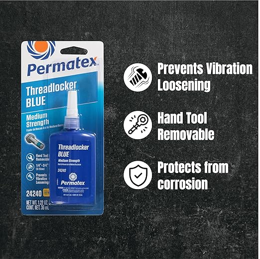 Permatex 24240 Medium Strength Threadlocker Blue, 36 ml, Automotive Threadlocker For Preventing Bolts From Loosening And Corrosion, Removable With Hand Tools