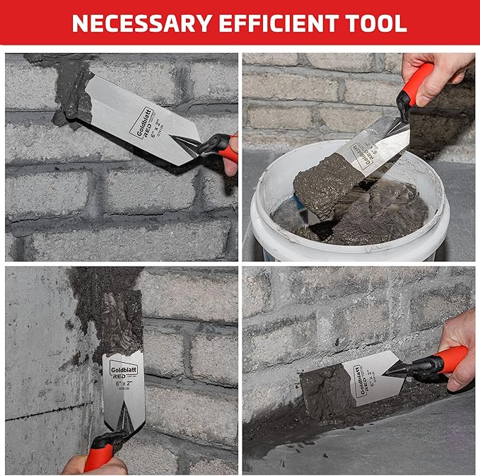 Goldblatt RED Margin Trowel, 6" x 2" Upgraded Ground Blade, Professional Masonry Tools, Heavy Duty One-Piece Forging, Durable High Carbon Steel, Soft Handle, for Spreading Mortar, Trimming Corners
