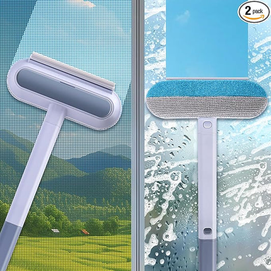 moonoom 2 Pcs 4 in1 Mesh Screen Cleaner, Detachable Window Screen Cleanning Brush with Wet and Dry Dual-Use, Multi-functional Window Glass Net Cleaner Tool for Dusty Corners