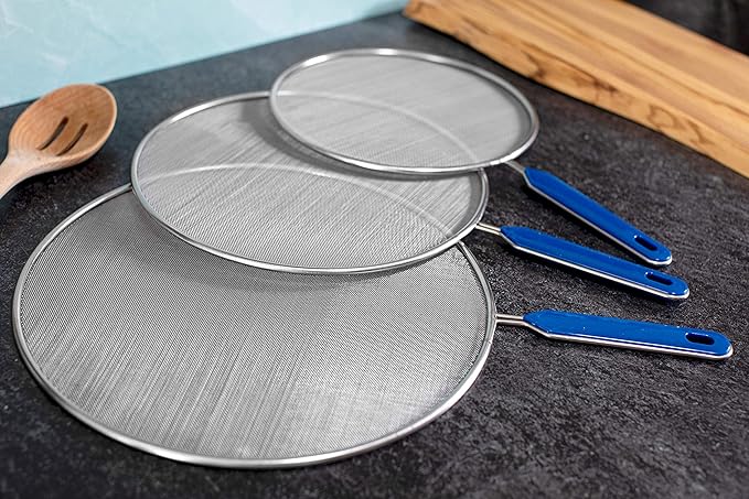 Grease Splatter Screen For Frying Pan Cooking Set of 3 (8", 10" and 11") Fine Mesh Iron Skillet Lid Guard Shield