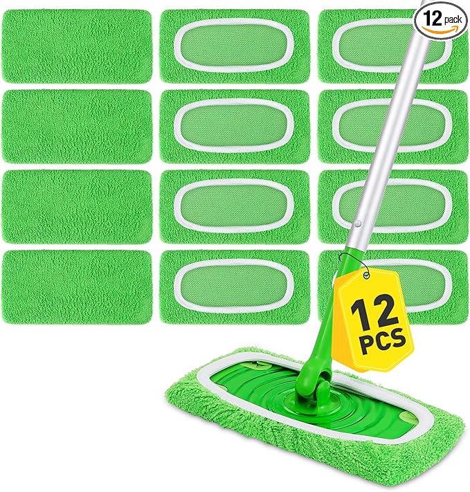 12Pcs Reusable Microfiber Mop Pads Compatible with Sweeper Mops,Dry Sweeping Cloths & Wet Mopping Pads Refills,Washable Mop Pads for Floor Cleaning