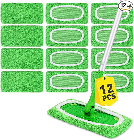 12Pcs Reusable Microfiber Mop Pads Compatible with Sweeper Mops,Dry Sweeping Cloths & Wet Mopping Pads Refills,Washable Mop Pads for Floor Cleaning