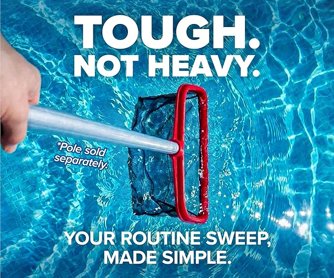 Pool Skimmer Net for Leaves - Leaf Rake for Pool Cleaning // Swimming Pool Leaf Net - Heavy Duty, Large Capacity Pool Rake // Liner Safe Rubber Edge Pool Rake for Pools (Pole Sold Separately)