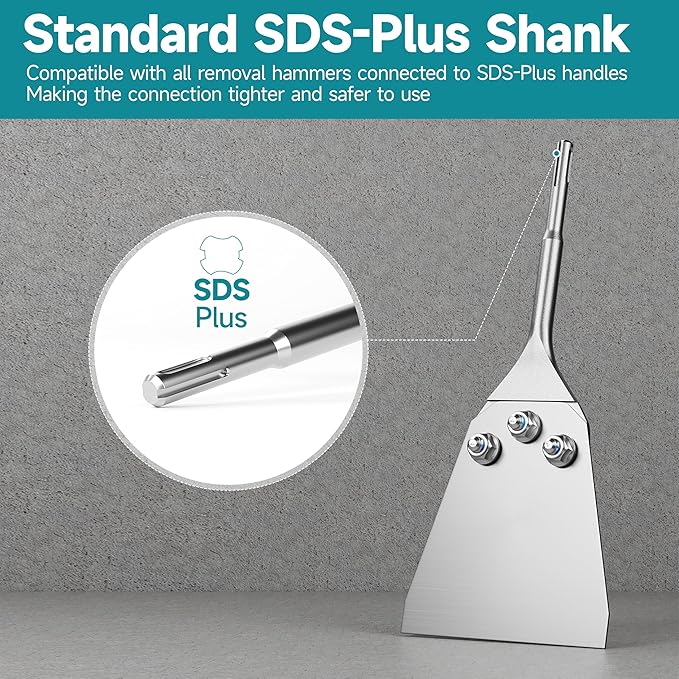 11 Inch Long SDS Plus Shank Floor Scraper, 5 Inch Wide 40 Cr Thin-Set Scaling Chisel, Removal Tools for Thin-Set Mortar Tile Adhesive