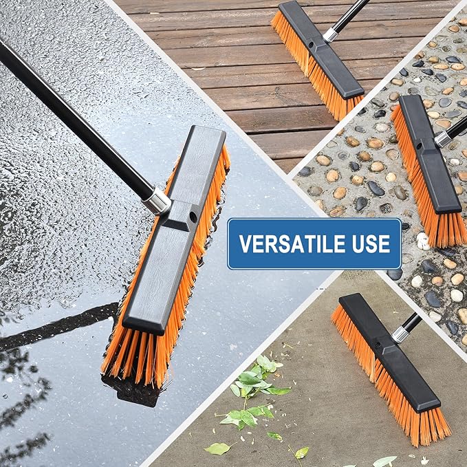PBHEPJ 18 Inchs Push Broom Outdoor Heavy Duty, Shop Broom with 60" Long Handle for Cleaning Outdoor or Indoor Tile, Garage, Shop, Deck, Concrete, Wood, Stone, Patio Floor