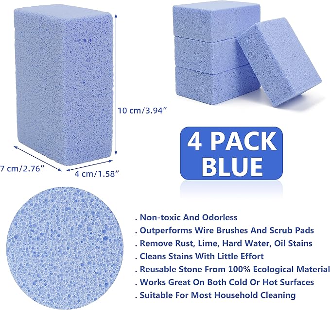 Multiuse Magic Cleaning Stone Barbecue Grill Cleaner Griddle Scraper for Removing Stains BBQ Grease，4 Pack Blue Clean Block Clean Brick Cleaning Brush for Flattops Cookers Pool Racks Toilet Utensils