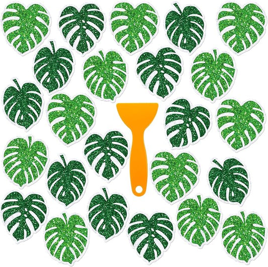 Yaomiao 24 Pcs Palm Leaves Non Slip Bathtub Stickers Shower Stickers Anti Slip Decal Threads Adhesive Appliques with Scraper Adhesive Decals for Safety Bathroom Tubs, Shower Floor, Stairs