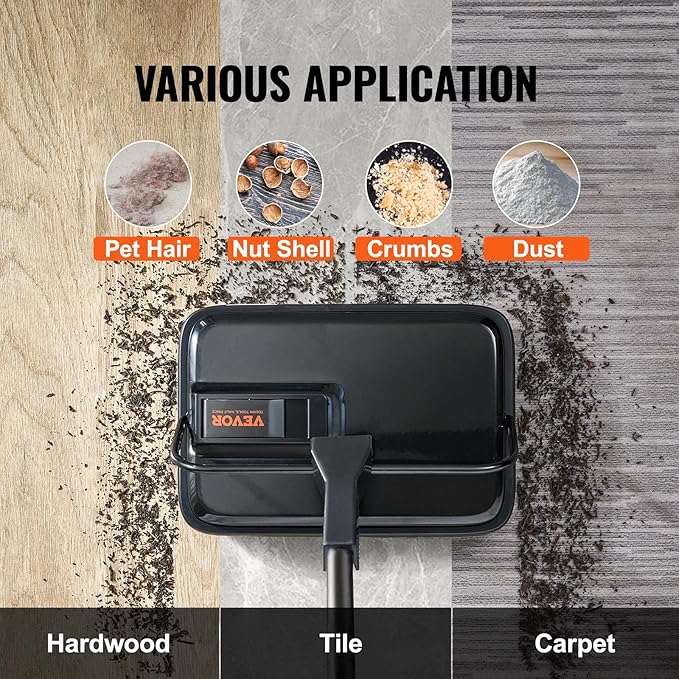 VEVOR Carpet Sweeper, 7.87 in Sweeping Paths, Floor Sweeper Manual Non Electric, 300 ml Dustbin Capacity with Comb for Home Office Rugs Hardwood Surfaces Wood Floors Laminate, Cleans Dust Pet Hair