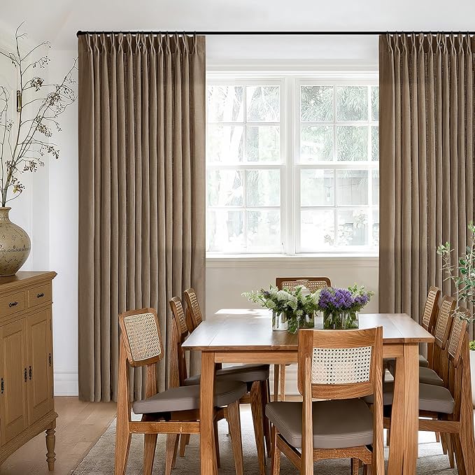 Dutch Cocoa Linen Curtains 102 Inches Long for Living Room Pinch Pleated Drape with Hooks Rings for Track System Light Filtering 102 Inch Curtain for Bedroom Sliding Patio Door 2 Panels Brown