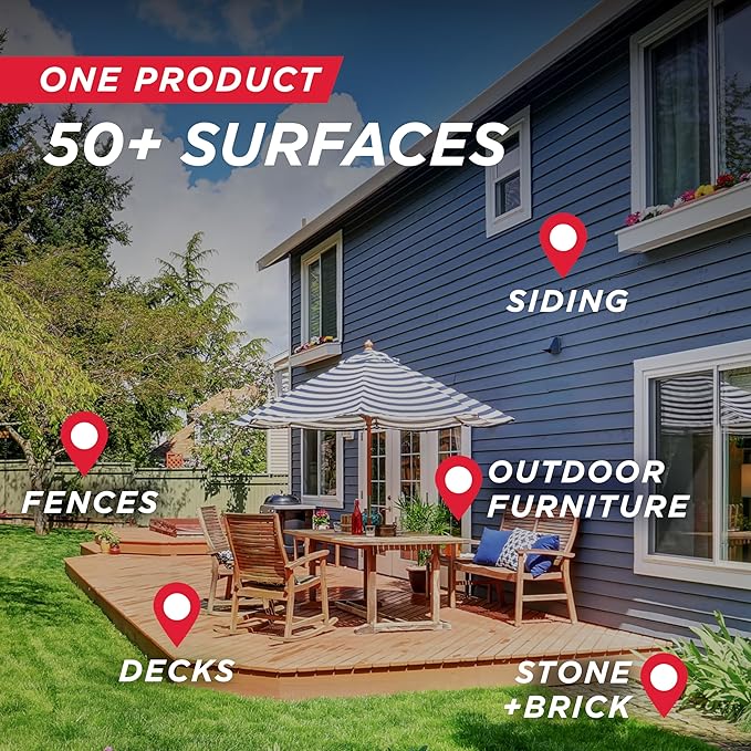 30 Seconds Outdoor Cleaner | Cleans Moss & Algae Stains from House, Vinyl Siding, Deck, Patio, Fence - 3 Capped Bottles, 1 Hose End Spray Attachment (64 Fl Oz (Pack of 3)