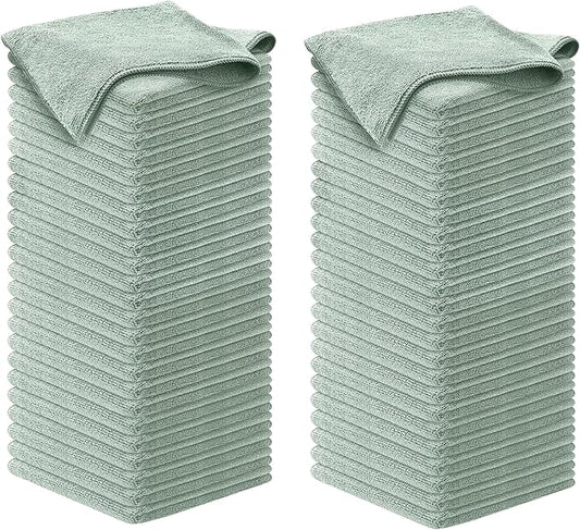USANOOKS Microfiber Cleaning Cloth - Sea Green - 100Pcs (12.5x12.5 inch) High Performance - 1200 Washes, Ultra Absorbent Car Towel Traps Grime & Liquid for Streak-Free Mirror Shine - car Washing cloth
