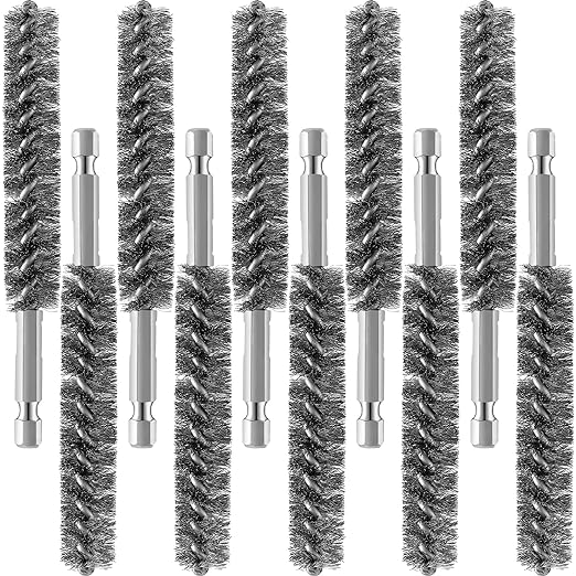 Geiserailie Bore Brush Bristles Wire Brush for Power Drill Cleaning Wire with Hex Shank Handle for Power Drill Cleaning(10 Pieces,Stainless Steel)