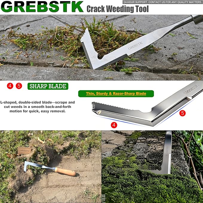 GREBSTK Crack Weeder Crevice Weeding Tool Stainless Steel Manual Weeder Beech Handle Gardening Tool