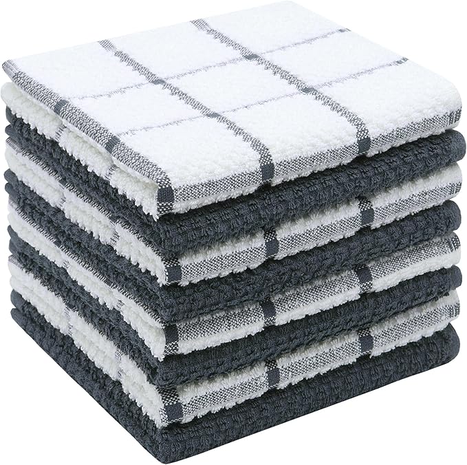 Cotton Cleaning Rags Terry Dish Cloths for Washing Dishes, Set of 8 Dish Rags for Cleaning, Light and Soft Dish Towels for Kitchen Drying Dishes, 12 Inch x 12 Inch (Grey Set)