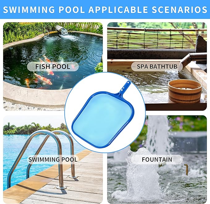 Pool Skimmer - Pool Skimmer Net Flat Screen Head, Skimmer Net with Fine Mesh Net for Cleaning Leaf of Swimming Pools, Blue