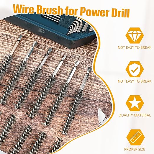 Geiserailie Bore Brush Bristles Wire Brush for Power Drill Cleaning Wire with Hex Shank Handle for Power Drill Cleaning(20 Pieces,Stainless Steel)