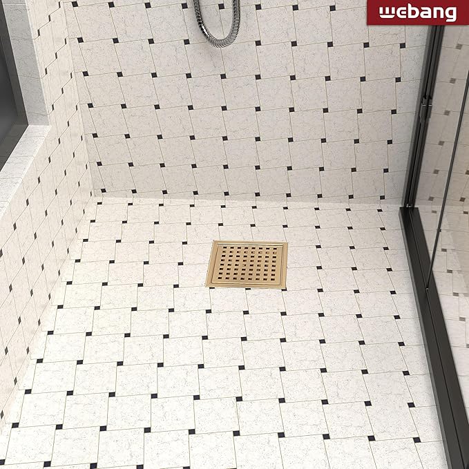 WEBANG 6 Inch Square Shower Floor Drain with Flange,Quadrato Pattern Grate Removable,Food-Grade SUS 304 Stainless Steel,Watermark&CUPC Certified,Champagne Bronze