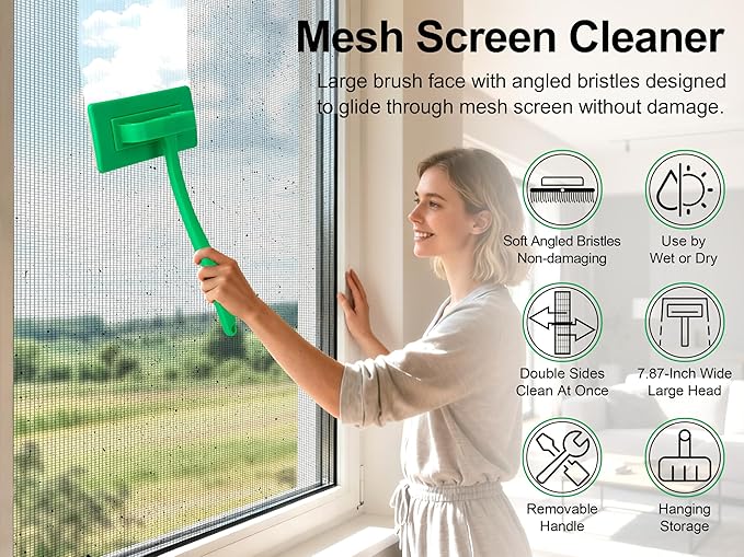 MyLifeUNIT Mesh Screen Cleaner, Detachable Window Screen Cleaning Brush Washing Tool, Windows Screen Cleaner with Wet and Dry Dual-Use