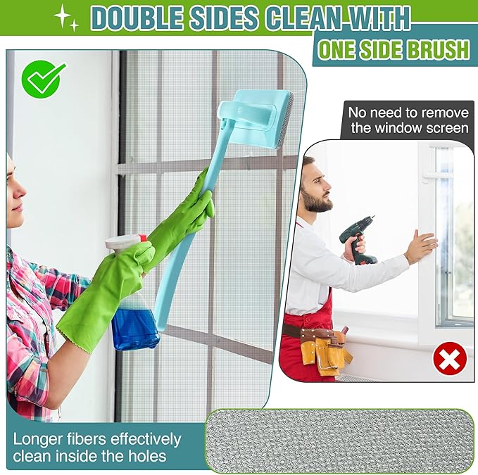 Enhon 1 Pack Mesh Screen Cleaner, Window Screen Cleaning Brush Washing Equipment, Detachable Window Cleaner Tool with Wet and Dry Dual Use