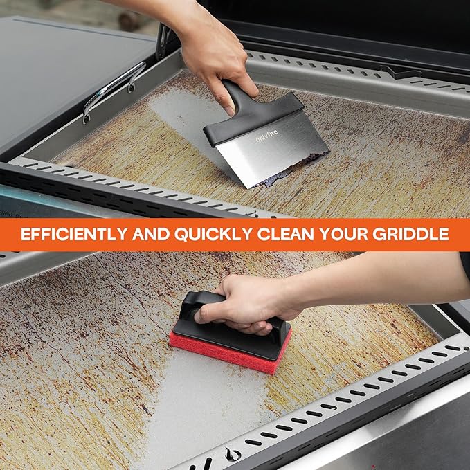 onlyfire Griddle Cleaning Kit for Blackstone, Multifunctional Griddle Accessories for Rusty Grills, Flat Top Grill Cleaning Kit Including Grill Stone, Griddle Scraper, Scouring Pad and Handles