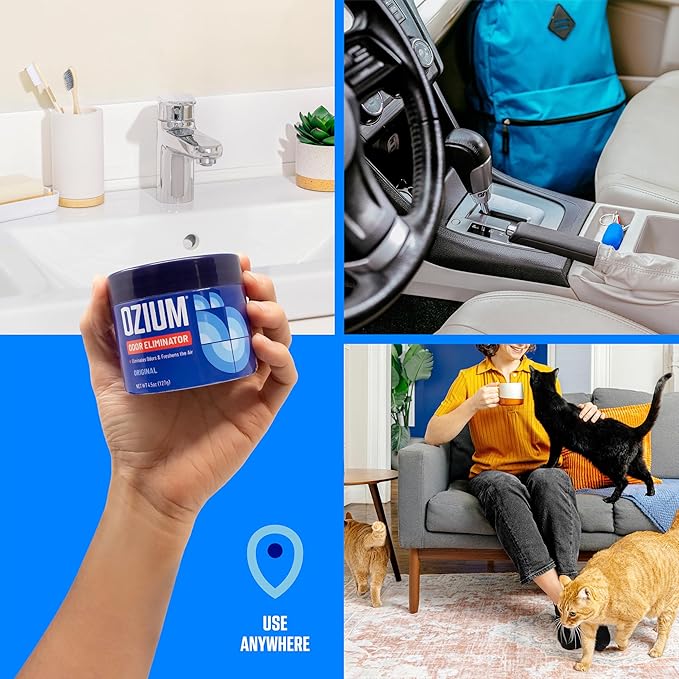Ozium Odor Eliminating Gel - 4.5oz Air Freshener Alternative for Smoke, Pets, and Musty Odors - Long Lasting Odor Remover for Cars, Homes, Closets and Small Spaces - Carbon Black
