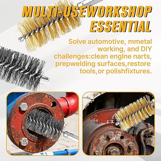 16 Pcs Wire Brush Set for Drills, Stainless Steel and Brass Bore Cleaning Brushes with 1/4" Hex Shank, Compatible with Power Drills, Grinders, and Impact Drivers (8-25mm)