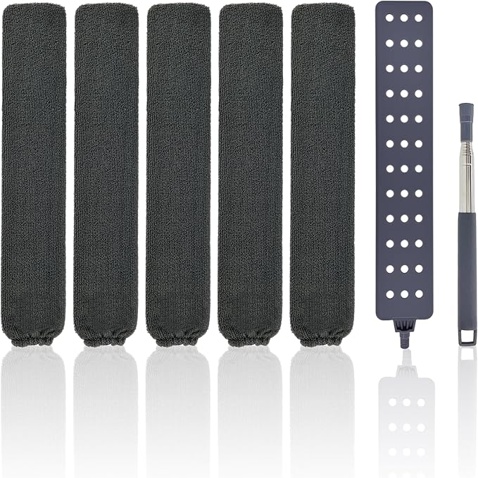 Retractable Gap Dust Cleaner Under Appliance Cleaning Tool with 5 Microfiber Dusting Cloths - Extendable Long Handle Flat Duster for Under Refrigerator Couch Bed Furniture