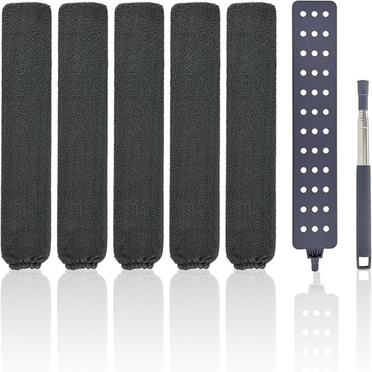 Retractable Gap Dust Cleaner Under Appliance Cleaning Tool with 5 Microfiber Dusting Cloths - Extendable Long Handle Flat Duster for Under Refrigerator Couch Bed Furniture