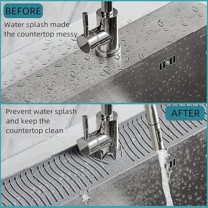Large Size Kitchen Sink Splash Guard, 30"Silicone Faucet Handle Drip Catcher Tray Mat for for Kitchen Countertop, Bathroom, Farmhouse Countertop, Bathroom, Farmhouse (Green, 30" x 5.7")