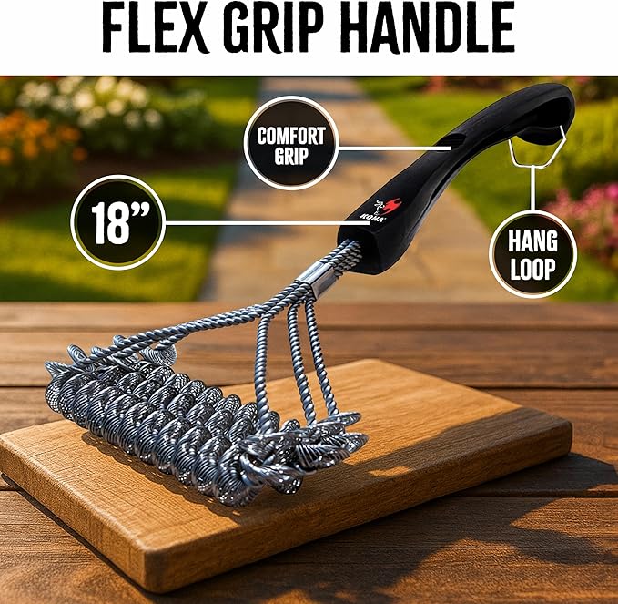 Kona Safe/Clean Grill Brush - Bristle Free BBQ Grill Brush for Outdoor Grill- 100% Rust Resistant Stainless Steel Barbecue Grill Cleaner - Safe for Porcelain, Ceramic, Steel, Cast Iron, Grilling Gift