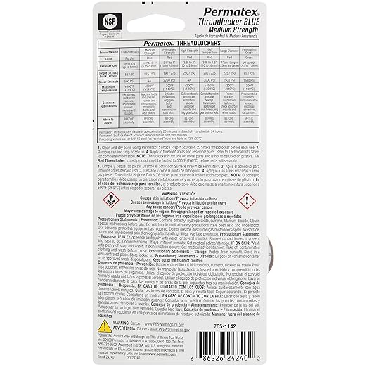 Permatex 24240 Medium Strength Threadlocker Blue, 36 ml, Automotive Threadlocker For Preventing Bolts From Loosening And Corrosion, Removable With Hand Tools