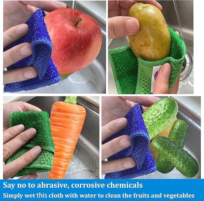 24-Pack Reusable, Scrub Dish Cloth –Non-Scratch Microfiber Scrubber, Planet-Friendly, Easy Rinsing, Quick Dry, Dishwasher Safe Cloth for Kitchen & Household, 6 x 6 Inch, Orange, Blue & Green Assorted