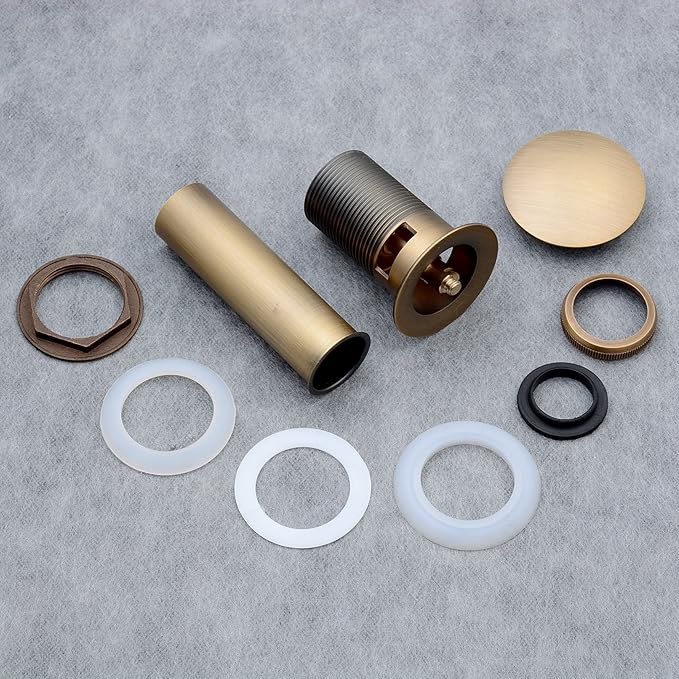 Pop Up Drain Stopper with Overflow, Beelee Bathroom Vanity Vessel Sink Drain, Antique Brass Finish