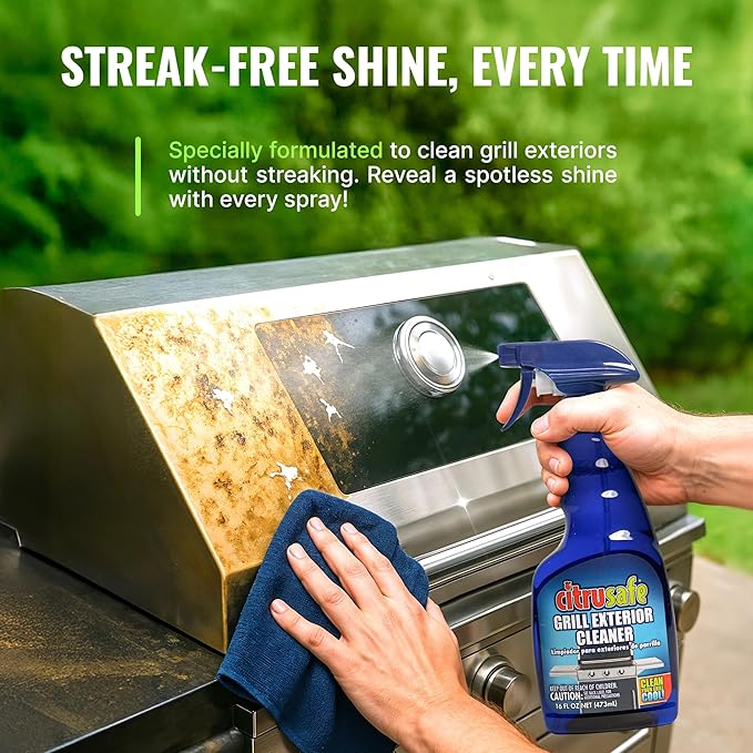 Citrusafe Grill Care Kit - BBQ Grid and Grill Grate Cleanser, Exterior Cleaner, and Scrubber by Citrusafe (16 oz Each)