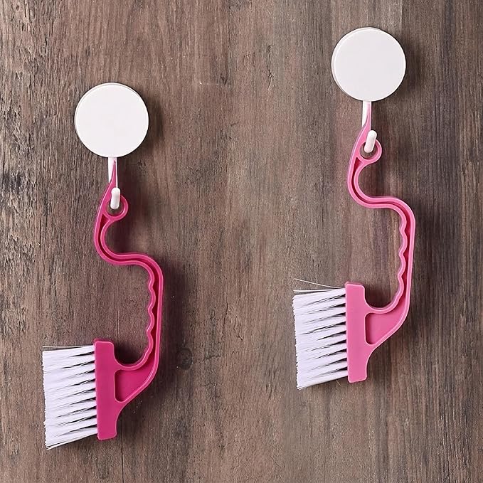 Slick- Window Track Cleaning Brush, 3 Pack, Shades of Pink, Ergonomic Handle, Built-in Scraper, Multipurpose Window Track Cleaning Tools for Faucets, Shower Heads and Drains