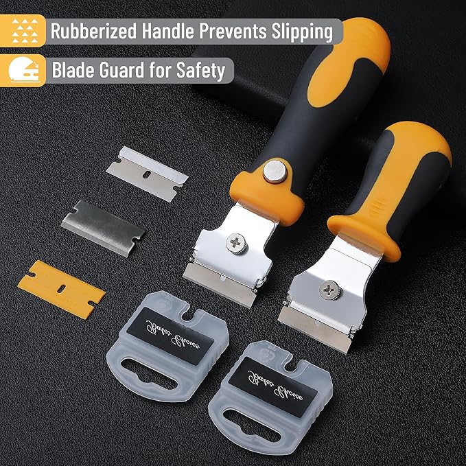 Bates- Razor Blade Scraper Set, 2 Pack, Standard and Adjustable Handle, Extra 20 Blades, 13x Stainless Steel, 2x Carbon Steel, 5x Plastic Blades, Razor Scraper Tool with Built-in Storage