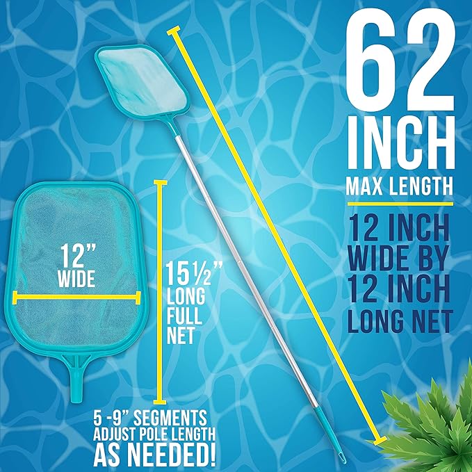 U.S. Pool Supply Swimming Pool 5 Foot Total Length Leaf Skimmer Net with 5-9" Connecting Aluminum Pole Sections - Fine Mesh Netting for Fast Cleaning of Debris - Clean Spas & Ponds