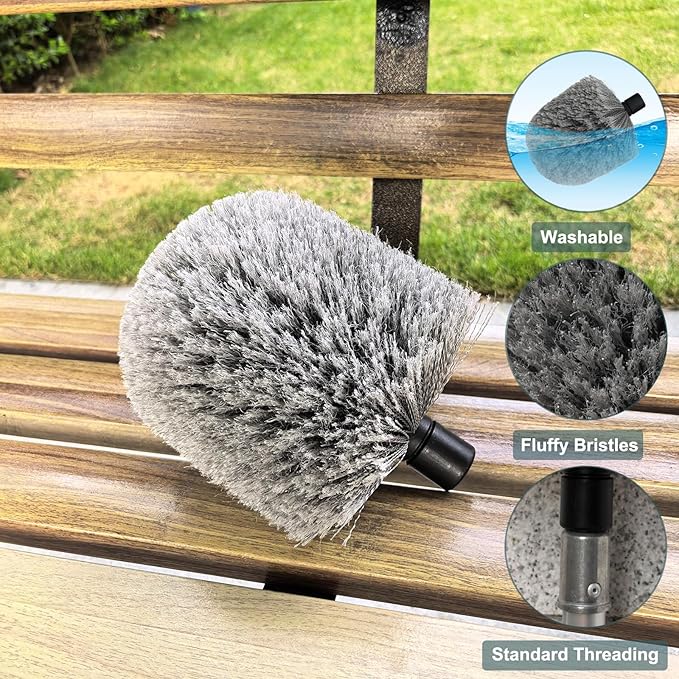 1 Pack Big Cobweb Duster Head Twist-On Spider Web Fuster for Outdoor & Indoor Web Cleaning // Fits Standard 3/4 inch Threaded Poles // Cobweb Duster Brush Head Only (Grey)