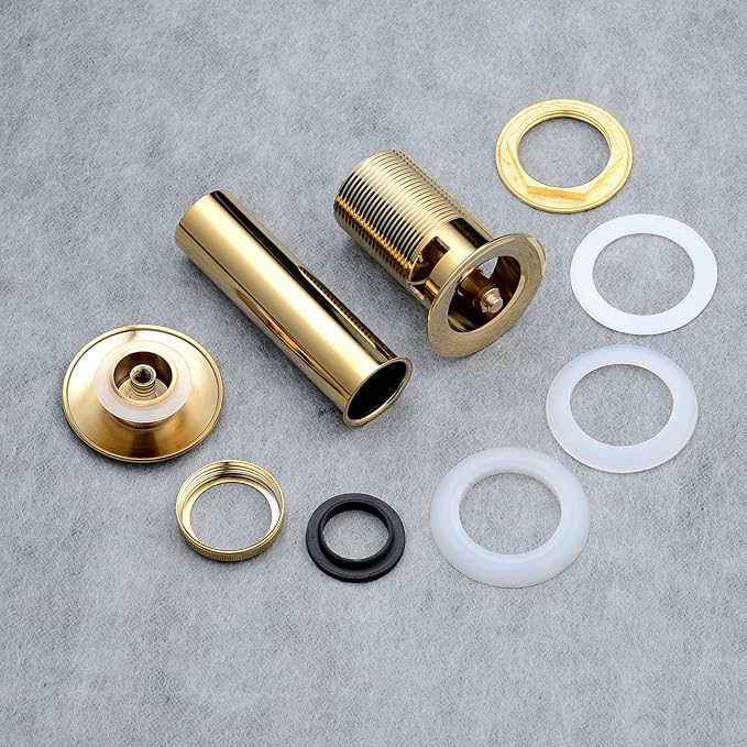 Beelee Pop Up Drain Stopper with Overflow, Gold Sink Drains for Bathroom, Vanity Vessel Sink Drain in Brass, Polished Gold