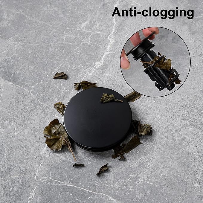 Bathroom Vessel Sink Drain with Overflow - 1 3/4 Inch Bathroom Sink Stopper, Push and Seal Pop up Sink Drains, Bathroom Sink Vanity Assembly with Strainer, Anti Clogging, Black