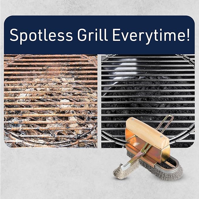 BBQ Grill Brush Set - Large and Small Detailing Grill Cleaner with Stainless Steel Wire Brush BBQ Scrubber Bristles and Ergonomic Handles - Grilling Accessories for Dad by Kings County Tools