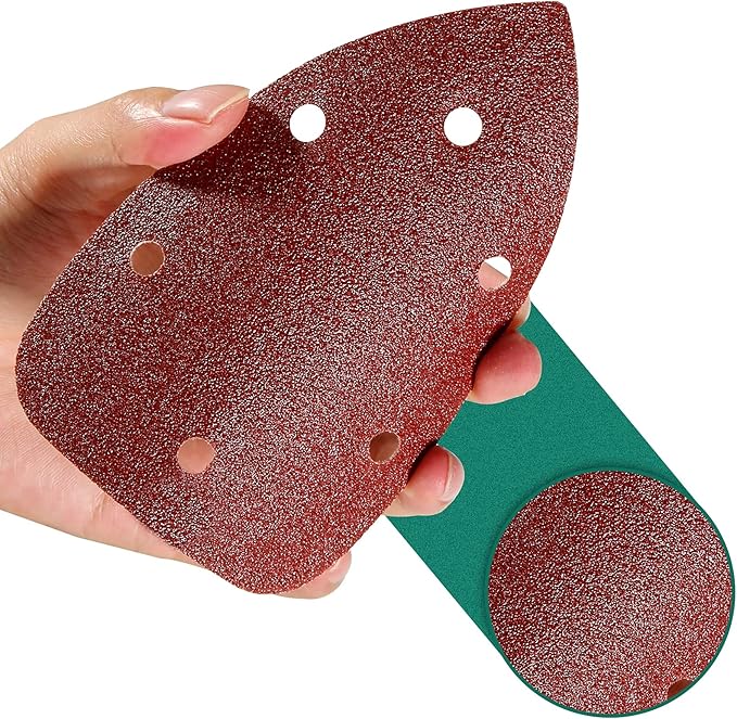 60PCS Triangular Sander Sandpaper, HYCHIKA Detail Sander Sandpaper Assorted 60/80/100/120/180/240 Grits with 6 Holes for Wood Sanding, Fit 3.92inch Qscillating Multi Tool Sander Machine