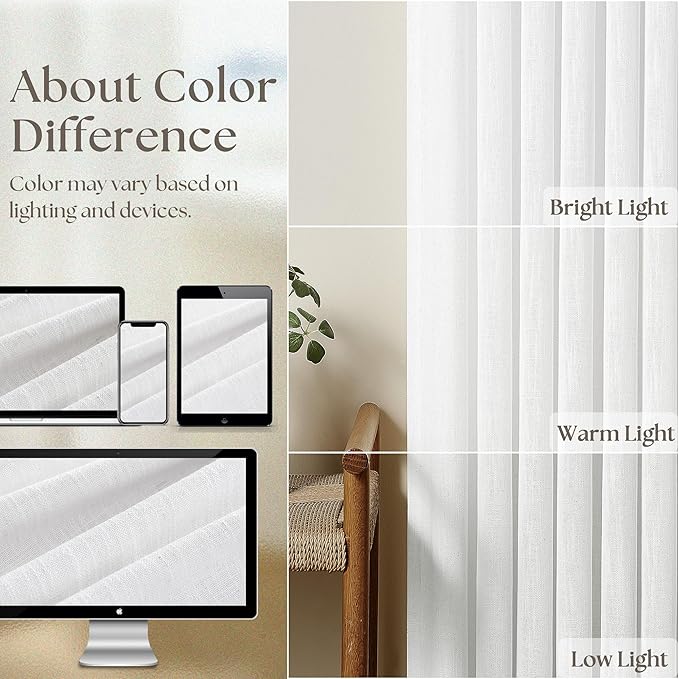 Extra Long Snow White Pinch Pleated 132 Inch Linen Curtains 2 Panels for Living Room Bedroom Memory Training Shaped Semi Sheer Pleat Drapes with Hooks Rings Light Filtering Window Curtain 40x132