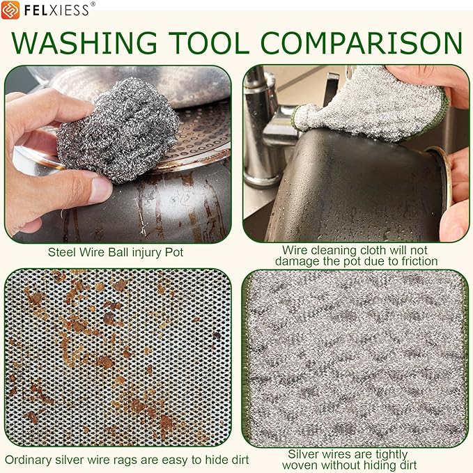2026 New Double Side Non Scratch Wire Dishcloths,Multipurpose Wire Dishwashing Rags for Wet and Dry, Reusable Metal Dish Cloth,Wire Miracle Cleaning Cloths for Kitchen(Silver 6Pcs)
