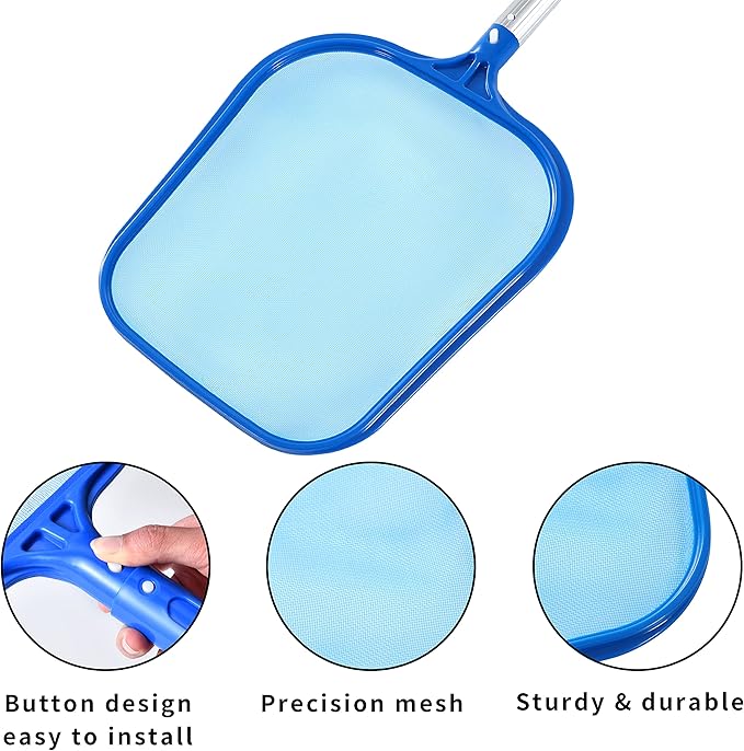 Pool Skimmer - Pool Skimmer Net Flat Screen Head, Skimmer Net with Fine Mesh Net for Cleaning Leaf of Swimming Pools, Blue