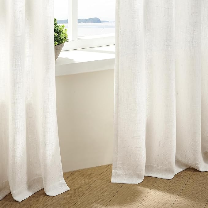 Natural Pinch Pleated Linen Curtains 78 Inches Long 2 Panels for Living Room Bedroom Memory Training Shaped Semi Sheer Pleat Drapes with Hooks Rings Light Filtering Window Curtain 40x78